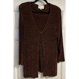 Womens‎ Slinky Knit Tunic Top Layered Sz 6 Button Stretch Vtg Et Al USA Made
